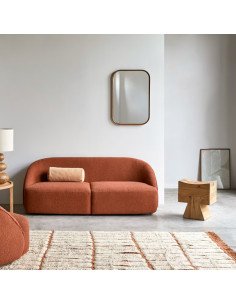 Sofa de 2 plazas de acacia maciza y tela terracota