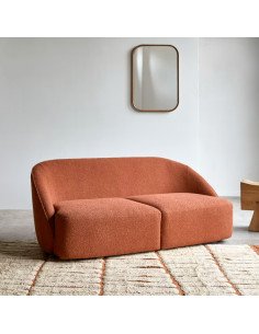 Sofa de 2 plazas de acacia maciza y tela terracota 2