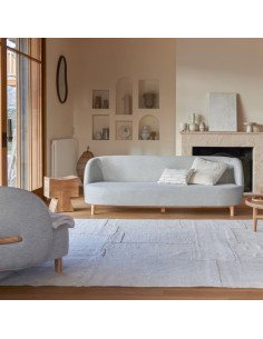 Sofa de roble macizo y tela gris de 3 plazas 2